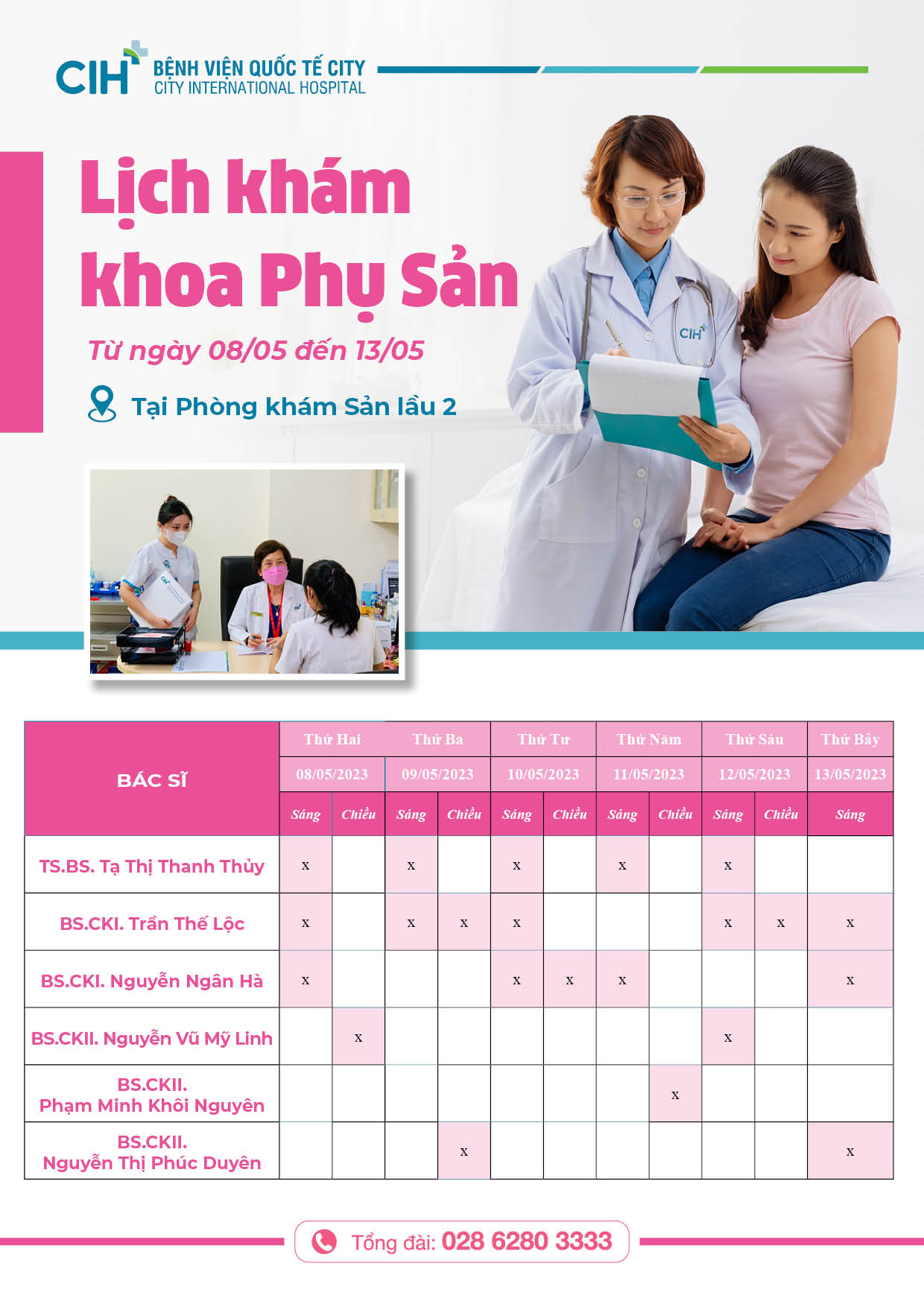 Lịch khám bệnh của Khoa Phụ Sản 8/05 đến 13/05